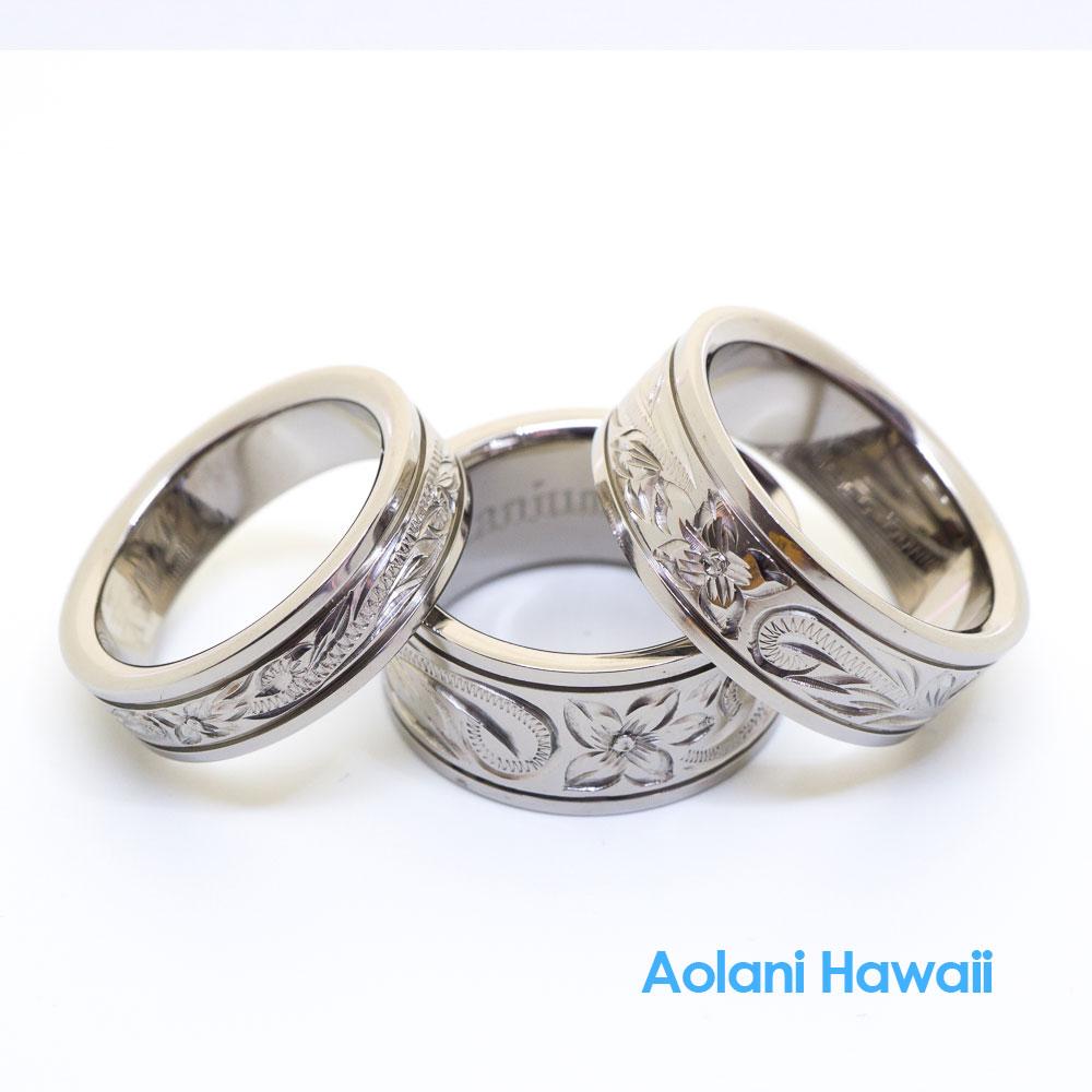 Titanium Ring with Hand engraved Hawaiian Designs (6mm - 10mm