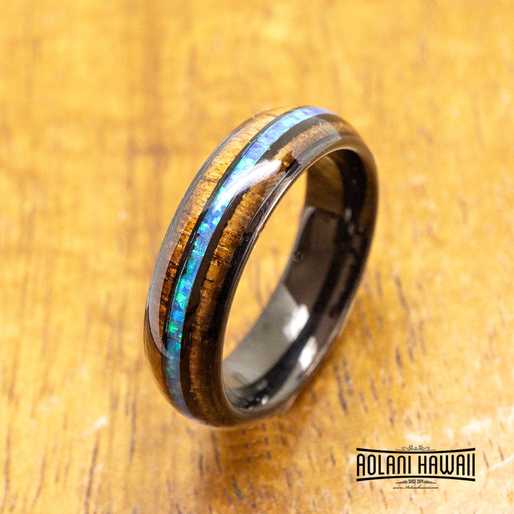 The Aloha, Blue Fire Opal Tungsten Ring