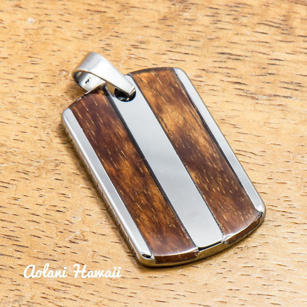 Koa Wood Stainless Steel Barrel Pendant (11mm, Free Stainless Chain Included) 19 inch