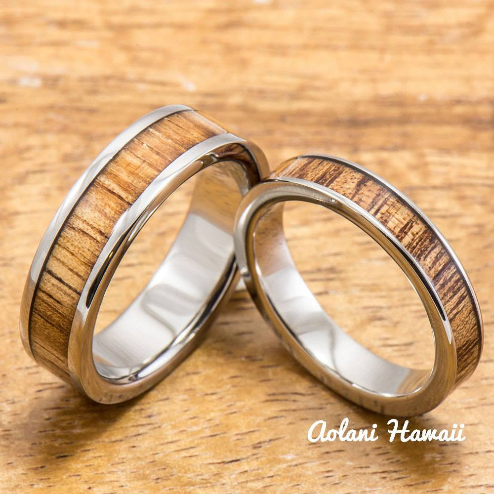 Titanium ring sale with wood inlay