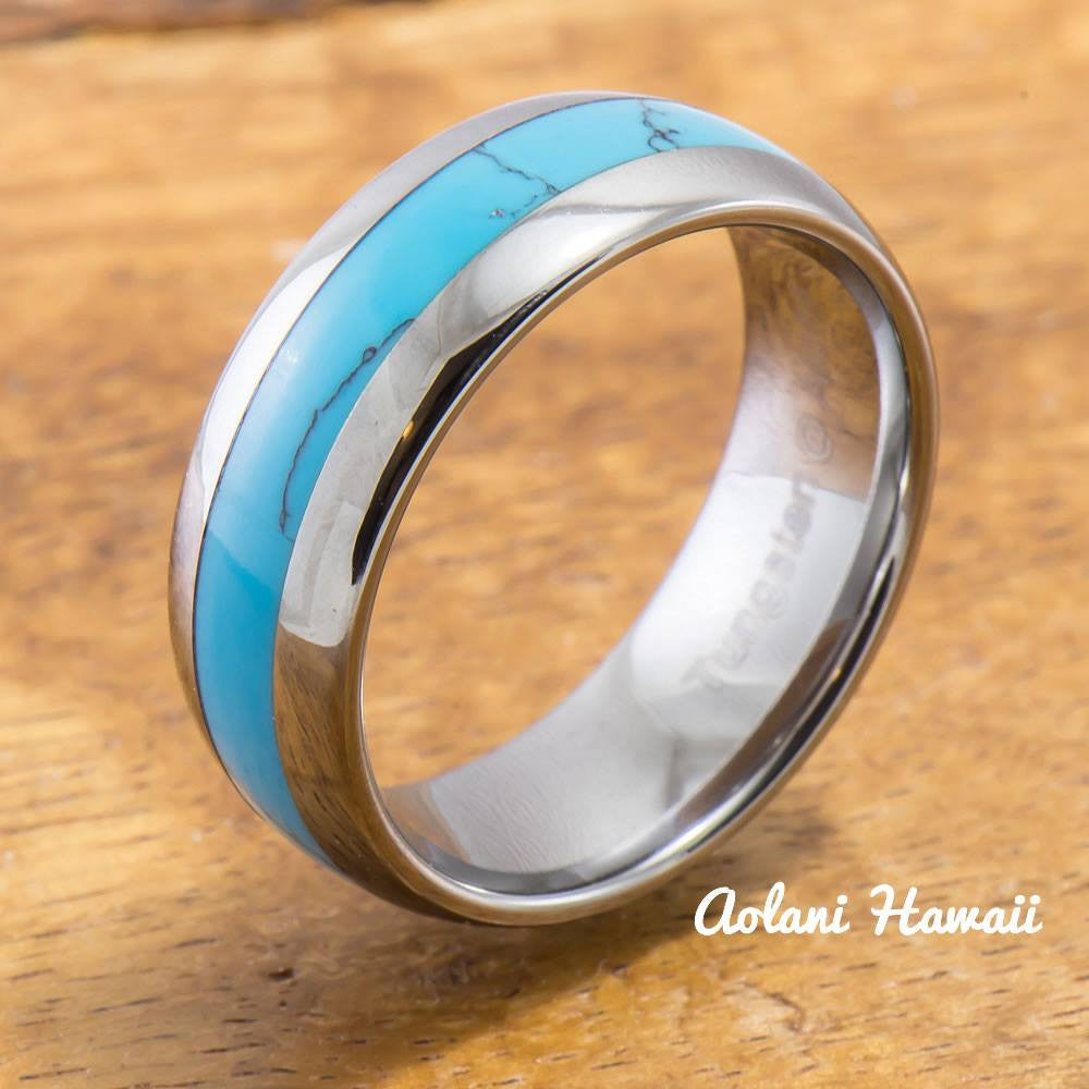 Turquoise Ring, Turquoise Wedding Band, Silver Tungsten Band, Turquoise  Inlay Wedding ring, Silver Tungsten Wedding Ring