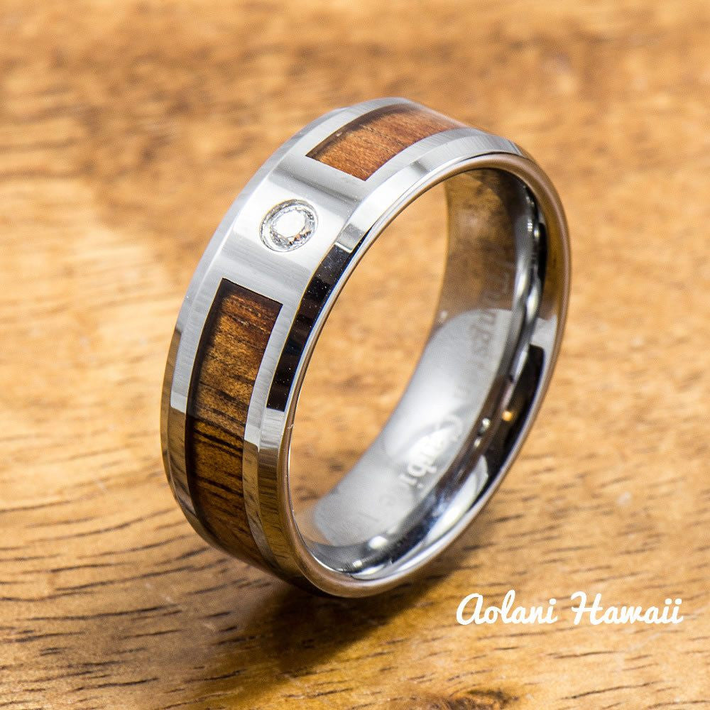 Koa Wood Wedding Ring, 8mm Mens Tungsten Ring, Wedding Band, Ring