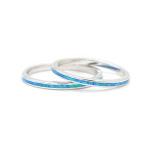 Sterling Silver Ring with Blue White Opal Inlay (2mm Flat Shape)