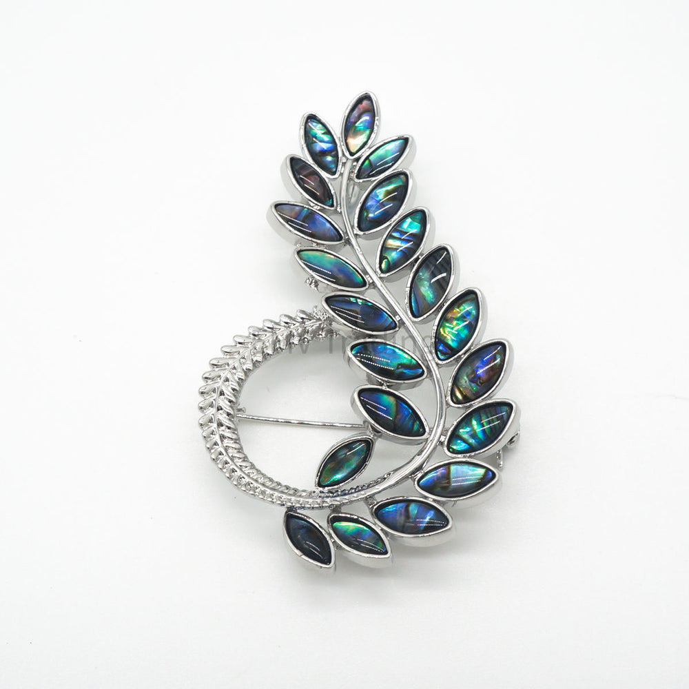 NEW- Abalone Shell Brooch - Maile Leaves