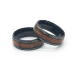 NEW - Hawaiian Style Black Opal Tungsten Ring With Koa Wood Inlay