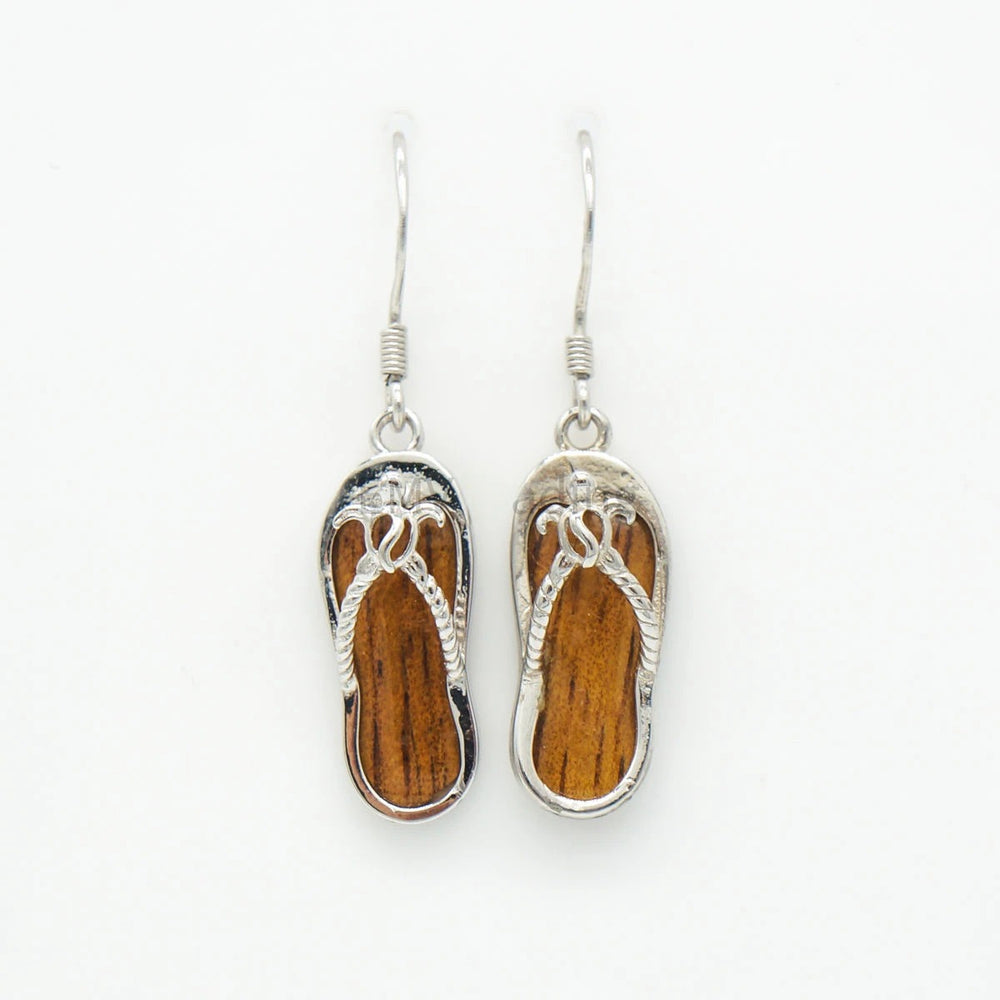 Hawaiian Silver Koa Wood Slippa Slipper Hook Earring