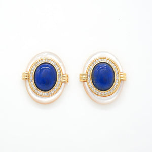 Blue Lapis MOP Shell Earrings With CZ Stones