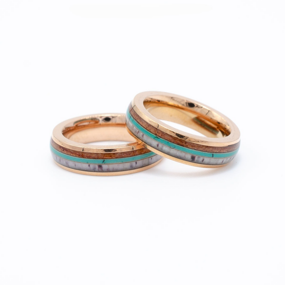 New - Rose Gold Stainless Ring - & Hawaiian Koa Wood