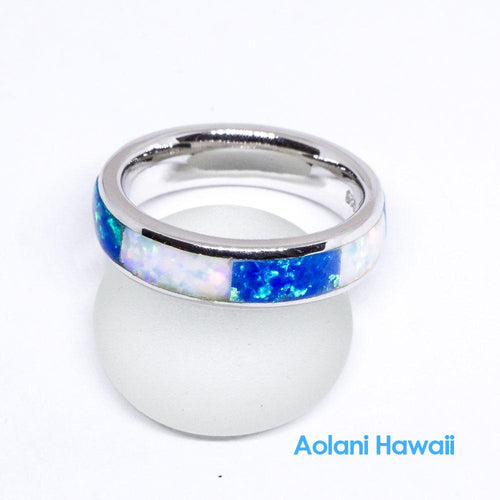 White & Blue Opal 925 Sterling Silver Inlay Ring