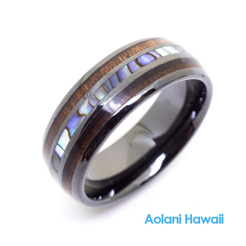 HI-Tech Ceramic Koa Wood Abalone Wedding Ring