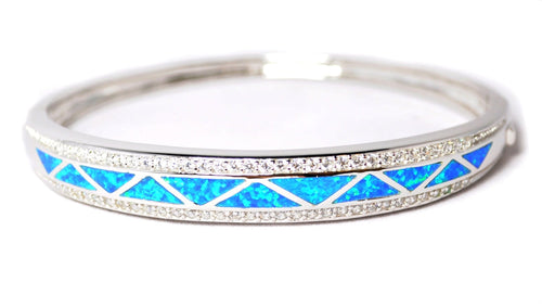 CZ Stone Opal  Sterling Silver Hinged Bangle Bracelet