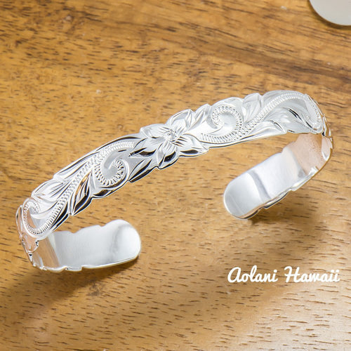 Traditional Hawaiian Hand Engraved Sterling Silver Bracelet (6mm width, Barrel Style) - Aolani Hawaii - 1