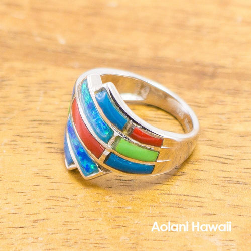 Rainbow Colored Stone Inlay Sterling Silver Ring