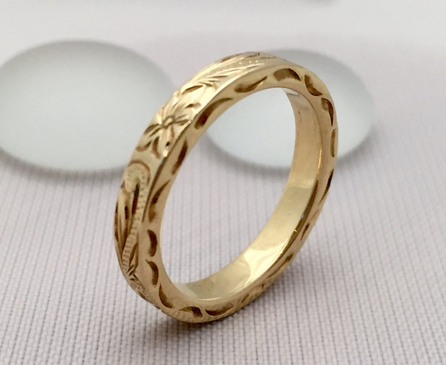 Traditional Hawaiian Hand Engraved 14K Gold Ring 3mm Width 2mm Thick F ...