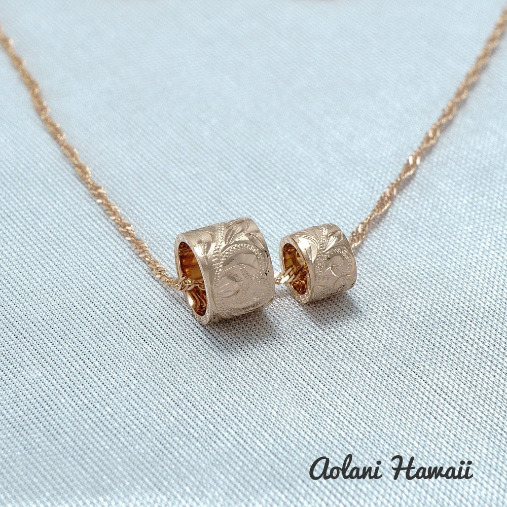 14k Pink Gold Barrel Pendant with Twist Chain - Aolani Hawaii - 1