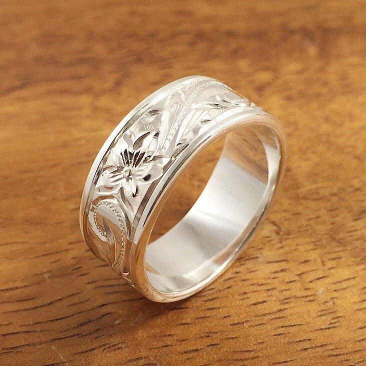 Hawaiian Ring - Hand Engraved Sterling Silver Ring (6mm-8mm width, Fla ...