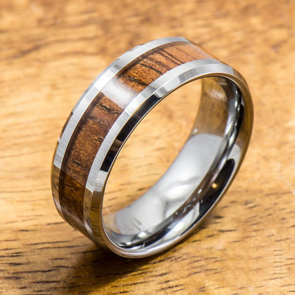 Koa Ring Handmade with Tungsten (5mm - 8mm width, Flat style) – Aolani ...