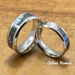 Stainless Wedding Ring Set Steel Rings with Abalone Inlay (6mm & 8mm width, Flat Style) - Aolani Hawaii - 1